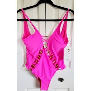 Tini Bikini M Women's Sexy One Piece Swim BATHING suit‎ BIKINI Neon Pink NWT